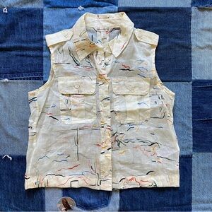 western landscape banana republic sleeveless button up size XS cream sheer